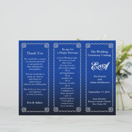 De map Weddenprogramma Royal Blue (Staand voorkant)