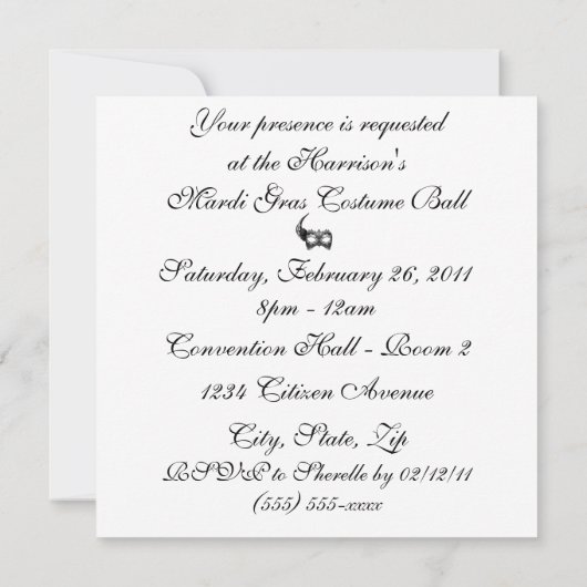 "De mardi Gras Ball 2011 van ____" Kaart (Achterkant)