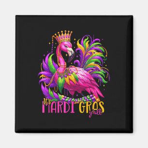 De Mardi Gras Yall Mardi Gras Party Flamingo vrouw Magneet