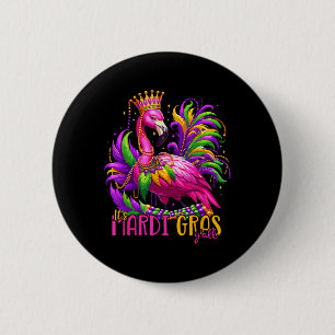 De Mardi Gras Yall Mardi Gras Party Flamingo vrouw Ronde Button 5,7 Cm