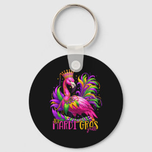 De Mardi Gras Yall Mardi Gras Party Flamingo vrouw Sleutelhanger