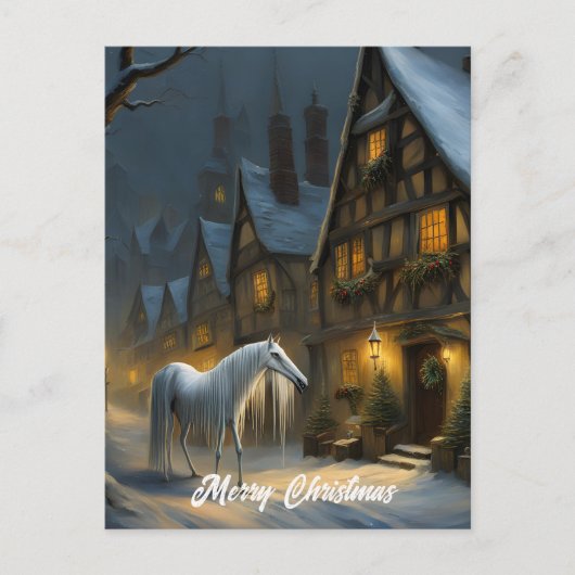 De Mari Lwyd Winter Nacht Vrolijk Kerstfeest Briefkaart (Voorkant)