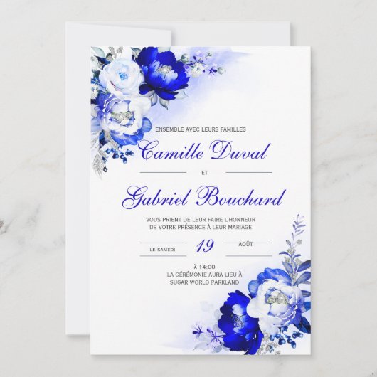 De Mariage élégante avec fleurs bleues Kaart (Voorkant)