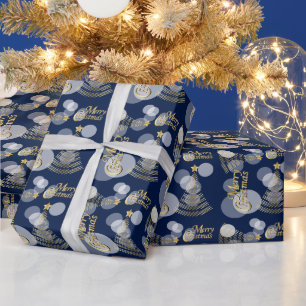 De marineblauwe en Gouden Kerstboom van het Cadeaupapier