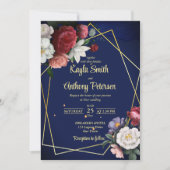 De marineblauwe rozen bruiloft nodigt sjabloon uit kaart (Voorkant)