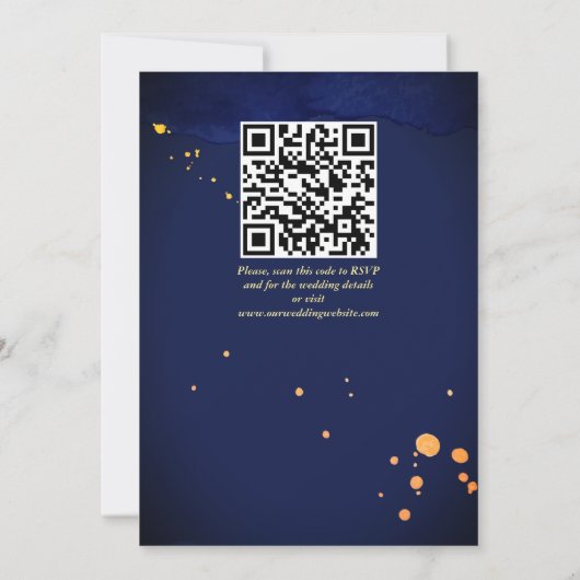 De marineblauwe rozen bruiloft nodigt sjabloon uit kaart (Achterkant)