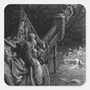 De Mariner kijkt naar de serpenten in de oceaan Vierkante Sticker