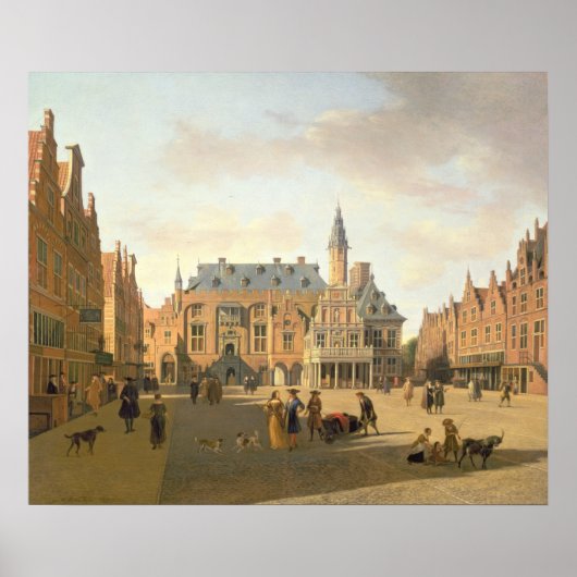 De markt met het huis poster (Voorkant)