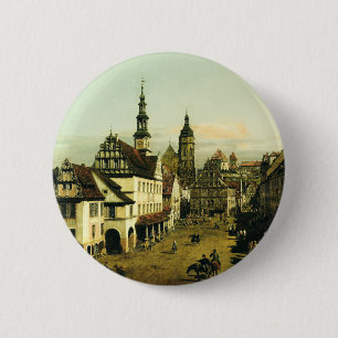 De Markt van Pirna door Bernardo Bellotto Ronde Button 5,7 Cm