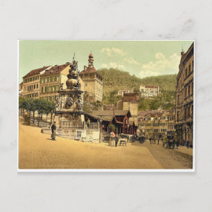 De marktfontein, Carlsbad, Bohemia, Austro-Hun Briefkaart