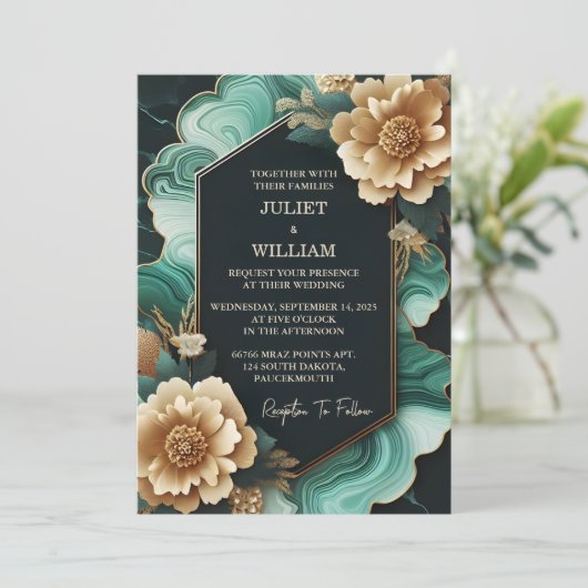 De marmeren Monstera Smaragd Groene en Gouden Brui Kaart (Staand voorkant)