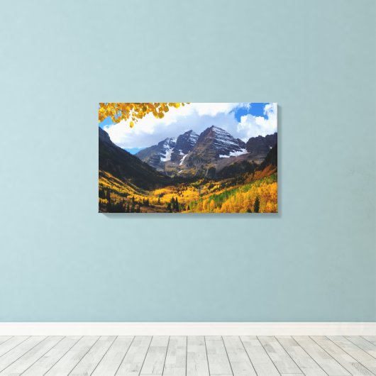 De maroon Bells in het herfst van Gold Canvas Afdruk (Insitu (Houten vloer))