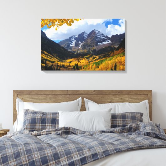 De maroon Bells in het herfst van Gold Canvas Afdruk (Insitu (Slaapkamer))