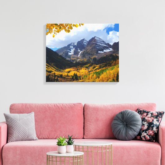 De maroon Bells in het herfst van Gold Canvas Afdruk (Insitu (Woonkamer))