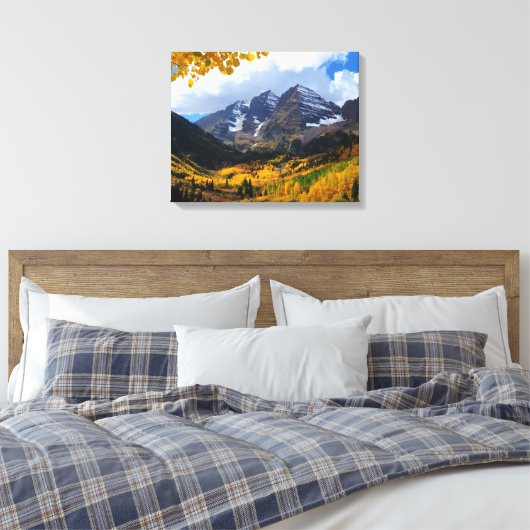 De maroon Bells in het herfst van Gold Canvas Afdruk (Insitu (Slaapkamer))