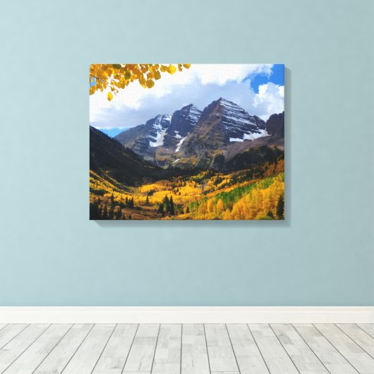 De maroon Bells in het herfst van Gold Canvas Afdruk (Insitu (Houten vloer))