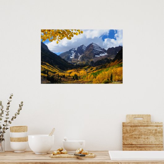 De maroon Bells in het herfst van Gold Poster (Keuken)