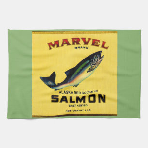 De marvel-zalm uit de jaren '30 kan een label krij theedoek