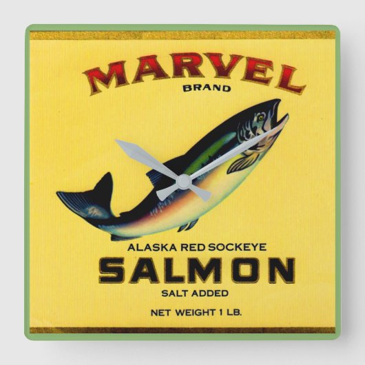 De marvel-zalm uit de jaren '30 kan een label krij vierkante klok (Voorkant)
