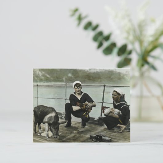 De Mascots  WWII Sailor Rooster Pig Briefkaart (Staand voorkant)