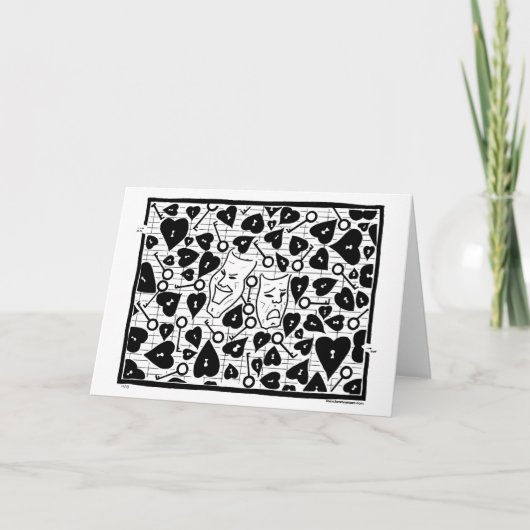 De maskers van het drama, harten, sleutels, een kaart (Voorkant)