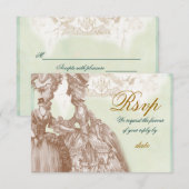 De Masquerade Ball, RSVP blauwgroen en goud Kaart (Voorkant / Achterkant)