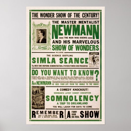De Master Mentalist, 1930. Antieke Goochelaar Poster (Voorkant)