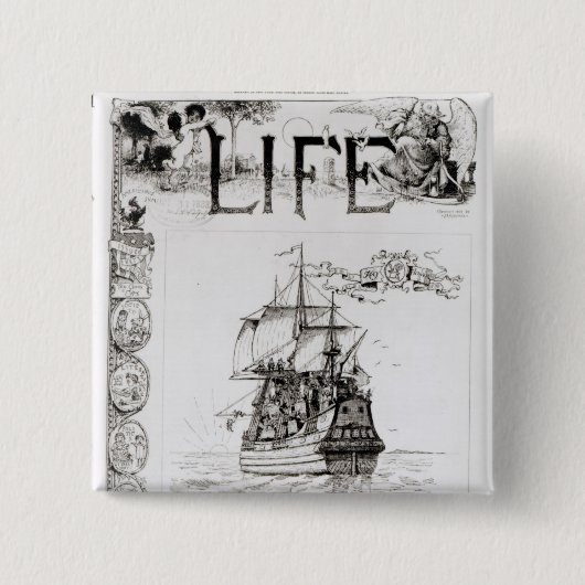 De Mayflower, dekmantel van 'Life' Vierkante Button 5,1 Cm (Voorkant)