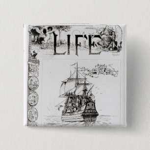 De Mayflower, dekmantel van 'Life' Vierkante Button 5,1 Cm