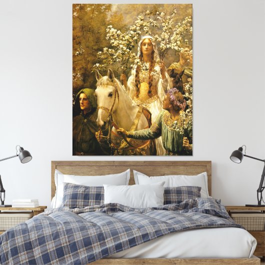 De Maying van Koningin Guinevere door John Collier Canvas Afdruk (Insitu (Slaapkamer))