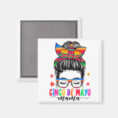 De Mayo Mama Messy Bun Haar Mexicaanse Moeders Da Magneet (Voorkant / Achterkant)