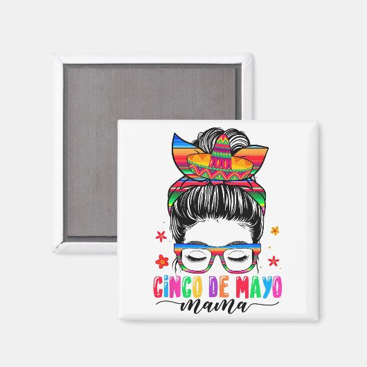 De Mayo Mama Messy Bun Haar Mexicaanse Moeders Da Magneet (Voorkant / Achterkant)