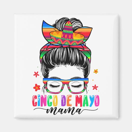 De Mayo Mama Messy Bun Haar Mexicaanse Moeders Da Magneet (Voorkant)