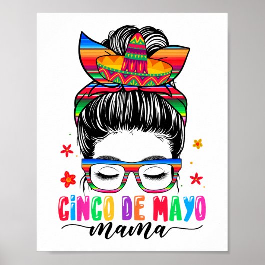De Mayo Mama Messy Bun Haar Mexicaanse Moeders Da Poster (Voorkant)