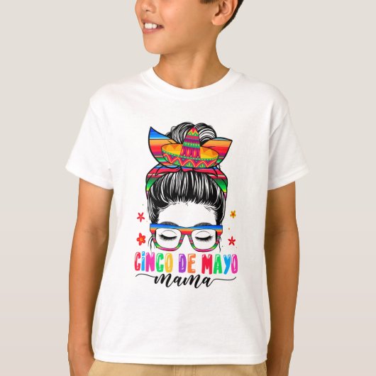 De Mayo Mama Messy Bun Haar Mexicaanse Moeders Da T-shirt (Voorkant)