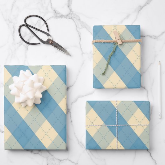 De MeanClique Blue Argyle Inpakpapier Vel (Voorkant)