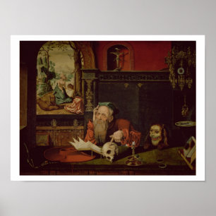 De Meditatie van St. Jerome (olie op het paneel) Poster