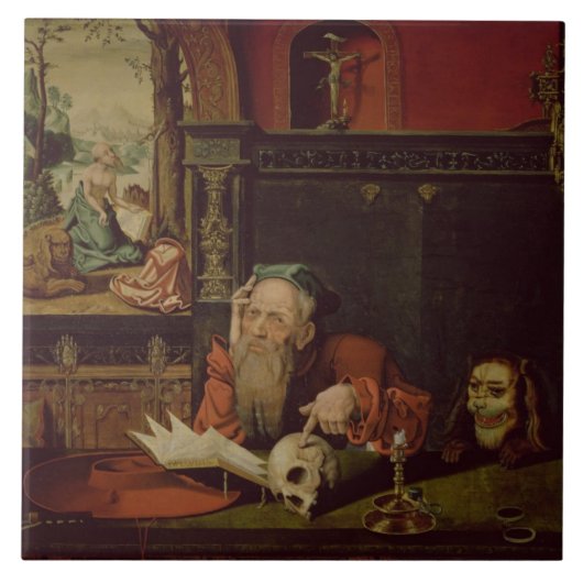 De Meditatie van St. Jerome (olie op het paneel) Tegeltje (Voorkant)