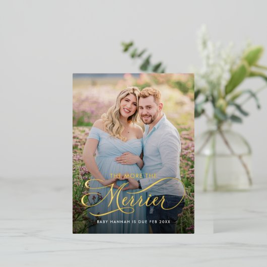 De Meer Hoe Merrier Zwangerschapsaankondiging Foto Folie Feestdagen Briefkaart (Staand Voorkant)
