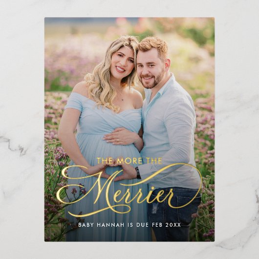De Meer Hoe Merrier Zwangerschapsaankondiging Foto Folie Feestdagen Briefkaart (Voorkant)