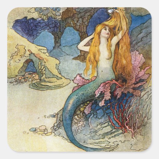 “De Meermin” door Warwick Goble Vierkante Sticker (Voorkant)