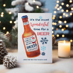 De meest fantastische tijd voor een prettige kerst feestdagenkaart<br><div class="desc">Verspreid wat feestvreugde met deze grappige drink kerstkaart met een "Santa's Little Helper" bierflesje met het onderschrift "It's The Most Wonderful Time For A humor" en wintersneeuwvlokken. Kunst van KL Stock.</div>