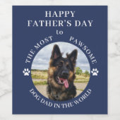 De meest pawsome hond papa foto blauw wijn etiket (Enkel label)