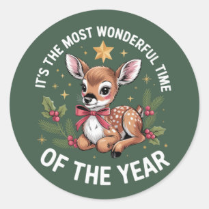 De meest wonderbaarlijke tijd Vintage hert Kerstmi Ronde Sticker