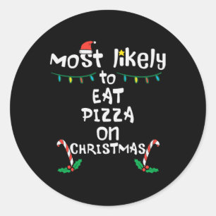 De meesten eten graag Pizza Christmas Xmas Family  Ronde Sticker