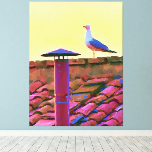 De meeuw op een middag van conclaaf canvas afdruk (Insitu (Houten vloer))