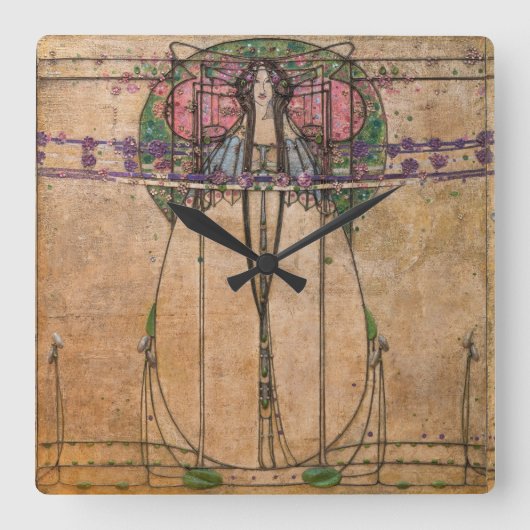 De mei-koningin van Margaret Macdonald Mackintosh Vierkante Klok (Voorkant)