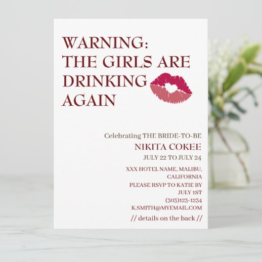 DE MEISJES DRINKEN WEER Bachelorette Weekend  Kaart (Staand voorkant)