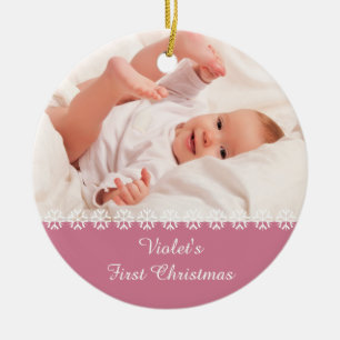 De Meisjes Eerste Christmas w. Photo & Stats van Keramisch Ornament
