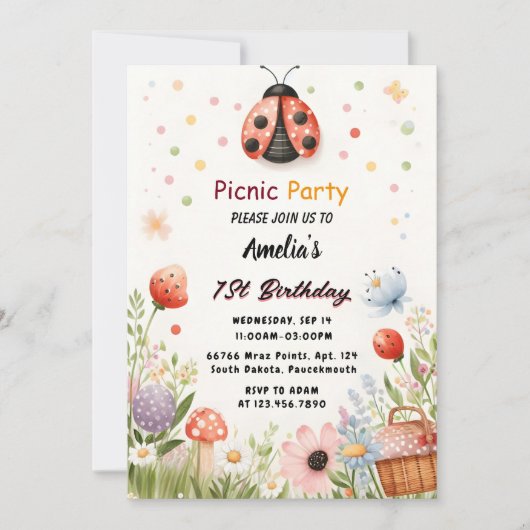 De meisjes houden van Bug Picknick Polka Dot 1e Ve Kaart (Voorkant)